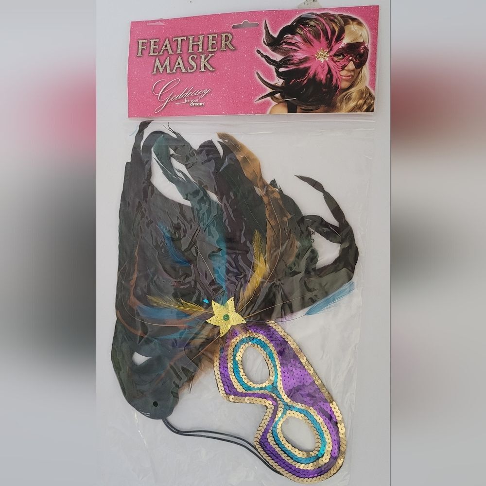 Feather Mask with Purple and Gold Accents